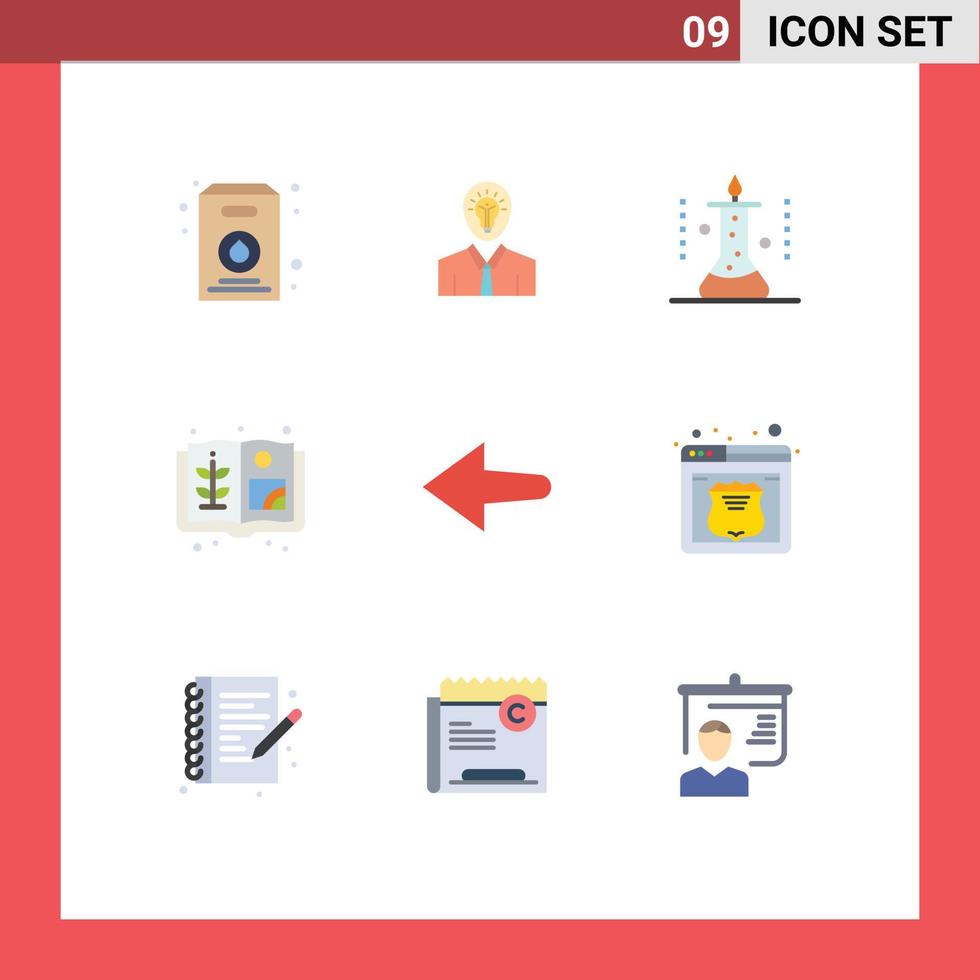 Group of 9 Flat Colors Signs and Symbols for left farm laboratory book science lab Editable Vector Design Elements