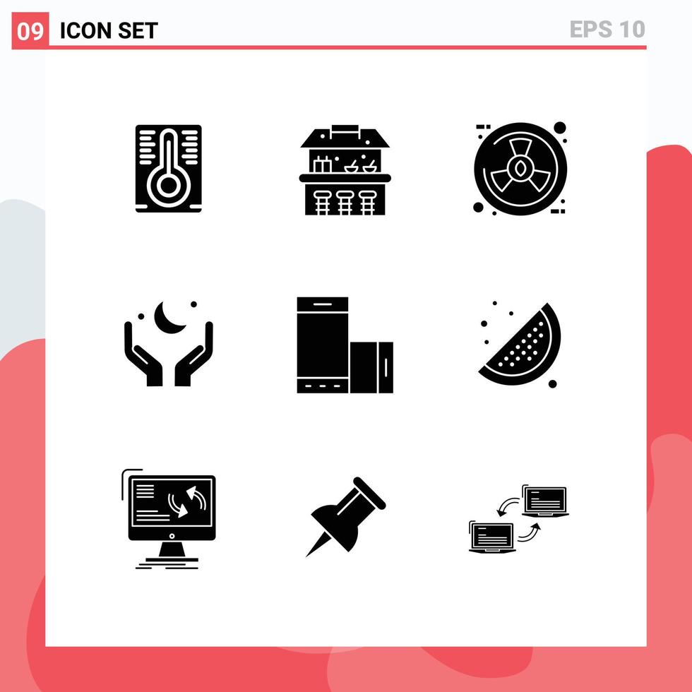 Pictogram Set of 9 Simple Solid Glyphs of rotate mobile nature device cresent Editable Vector Design Elements