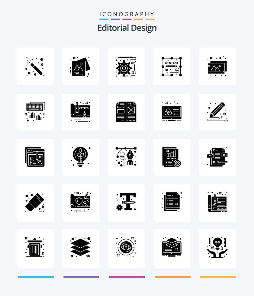 Creative Editorial Design 25 Glyph Solid Black icon pack  Such As hands. images. development. design. duplicate vector