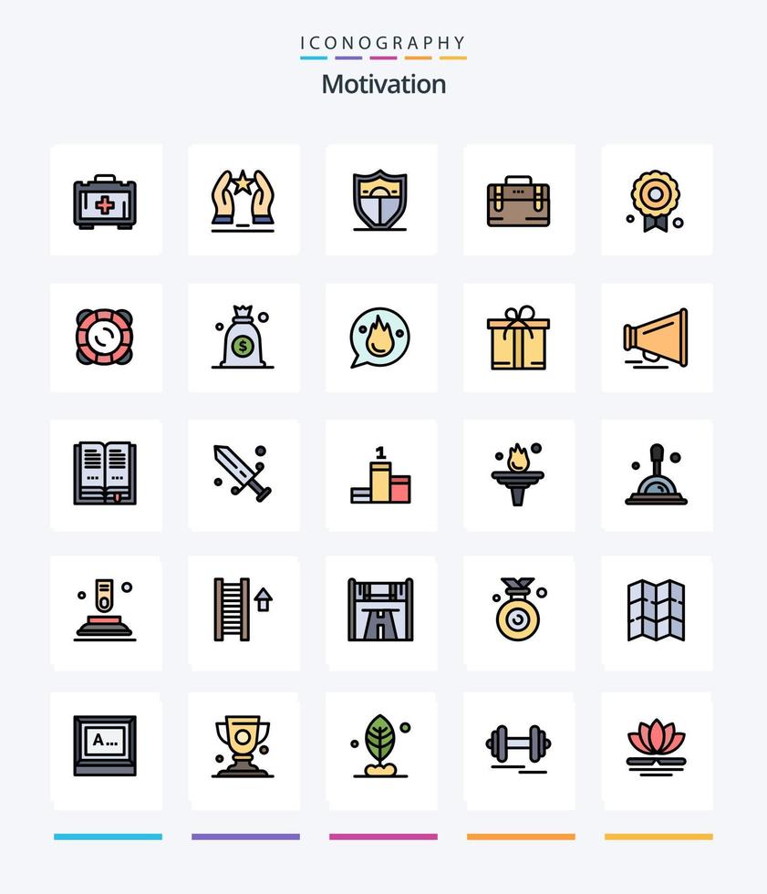 Creative Motivation 25 Line FIlled icon pack  Such As quality. certificate. shield. motivation. office bag vector