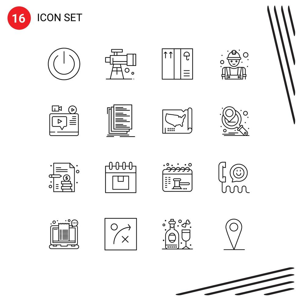 dieciséis universal contornos conjunto para web y móvil aplicaciones Blog vídeo telescopio labor construcción editable vector diseño elementos
