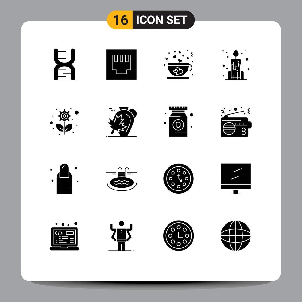 Universal Icon Symbols Group of 16 Modern Solid Glyphs of gear sustainable cup recycling china Editable Vector Design Elements
