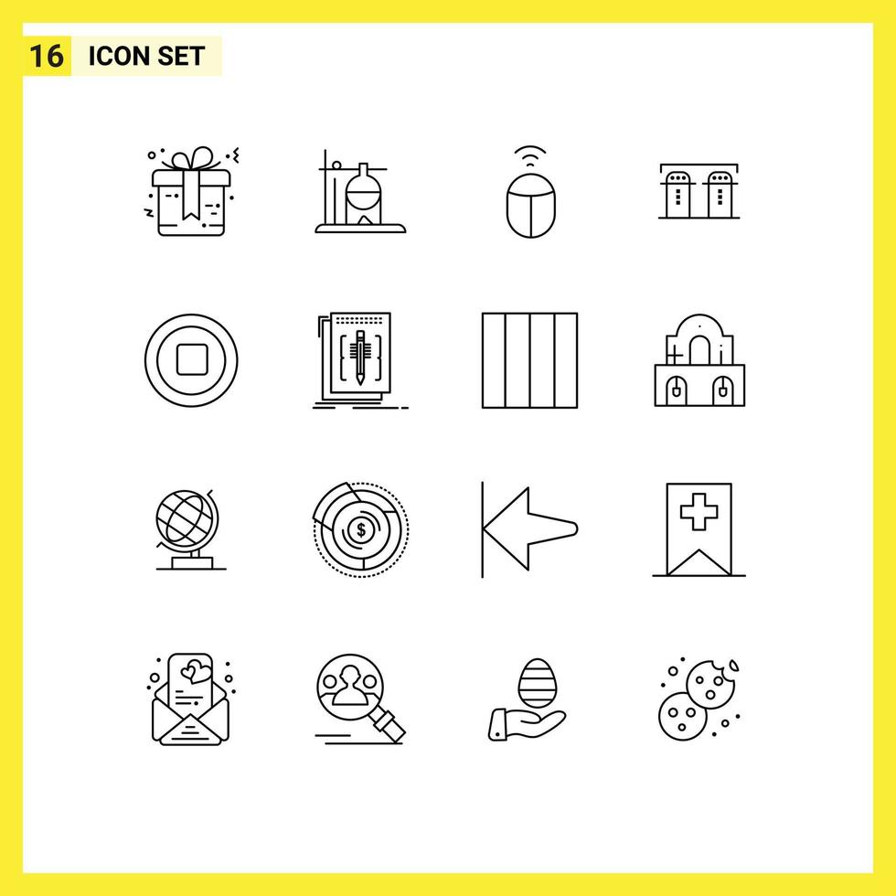 Pictogram Set of 16 Simple Outlines of stop media mouse spices paper Editable Vector Design Elements