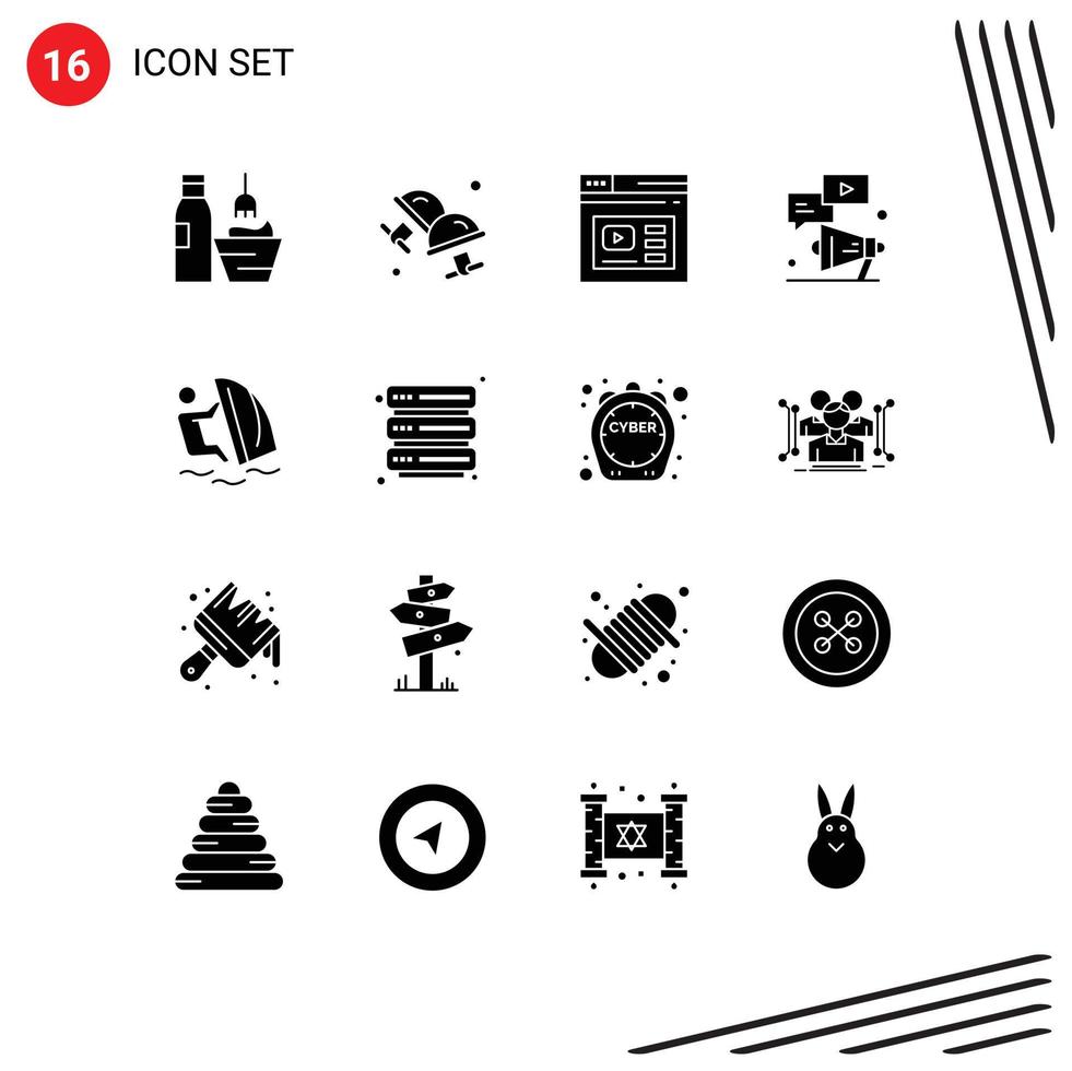 Group of 16 Modern Solid Glyphs Set for chat video jewelry megaphone website Editable Vector Design Elements