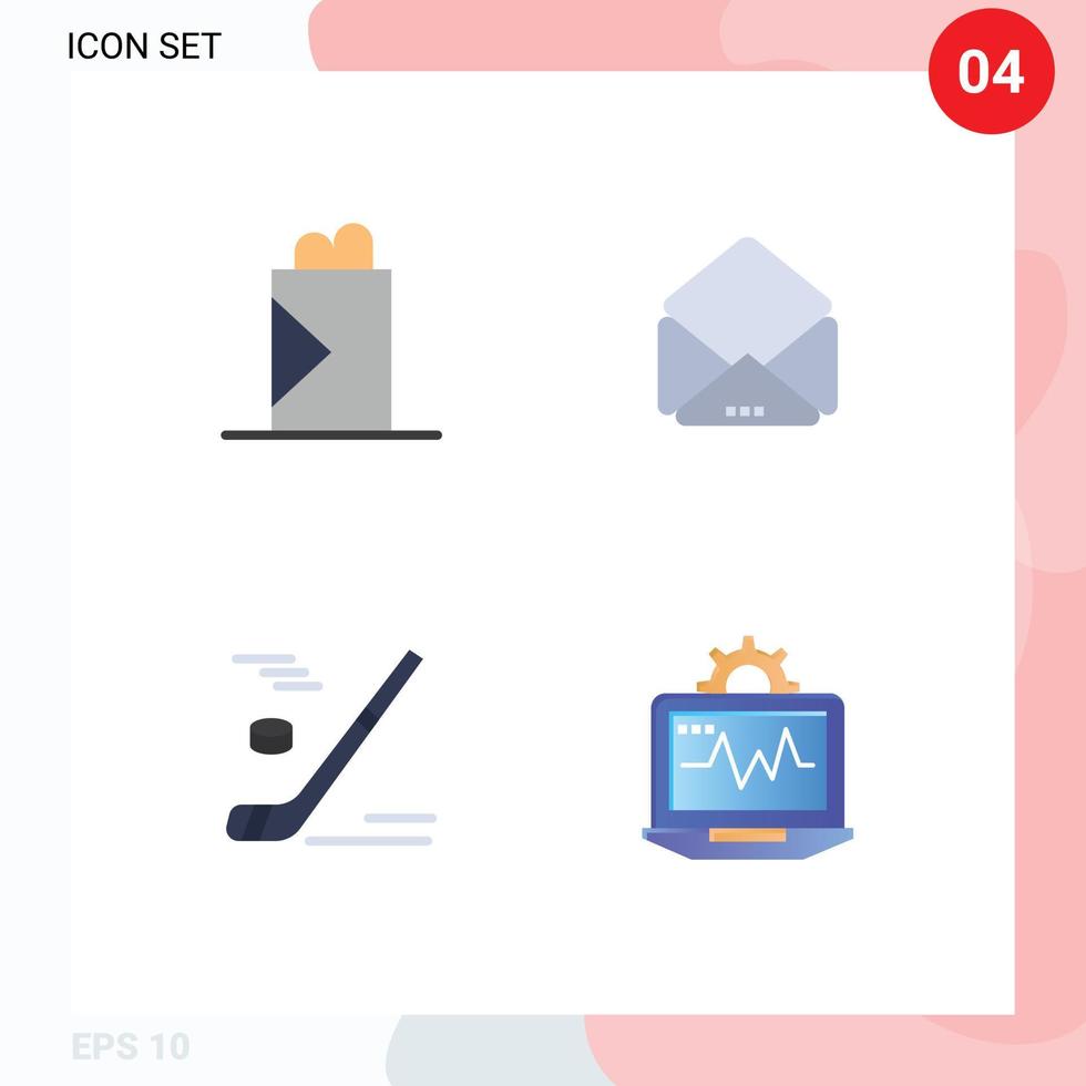 Modern Set of 4 Flat Icons Pictograph of fast food snow message hockey laptop Editable Vector Design Elements