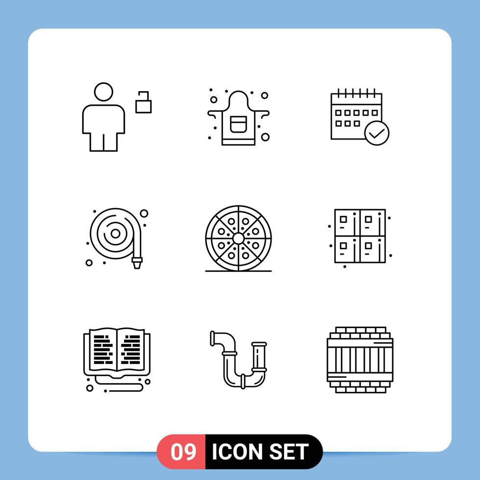 User Interface Pack of 9 Basic Outlines of water fire hose schedule planning event Editable Vector Design Elements