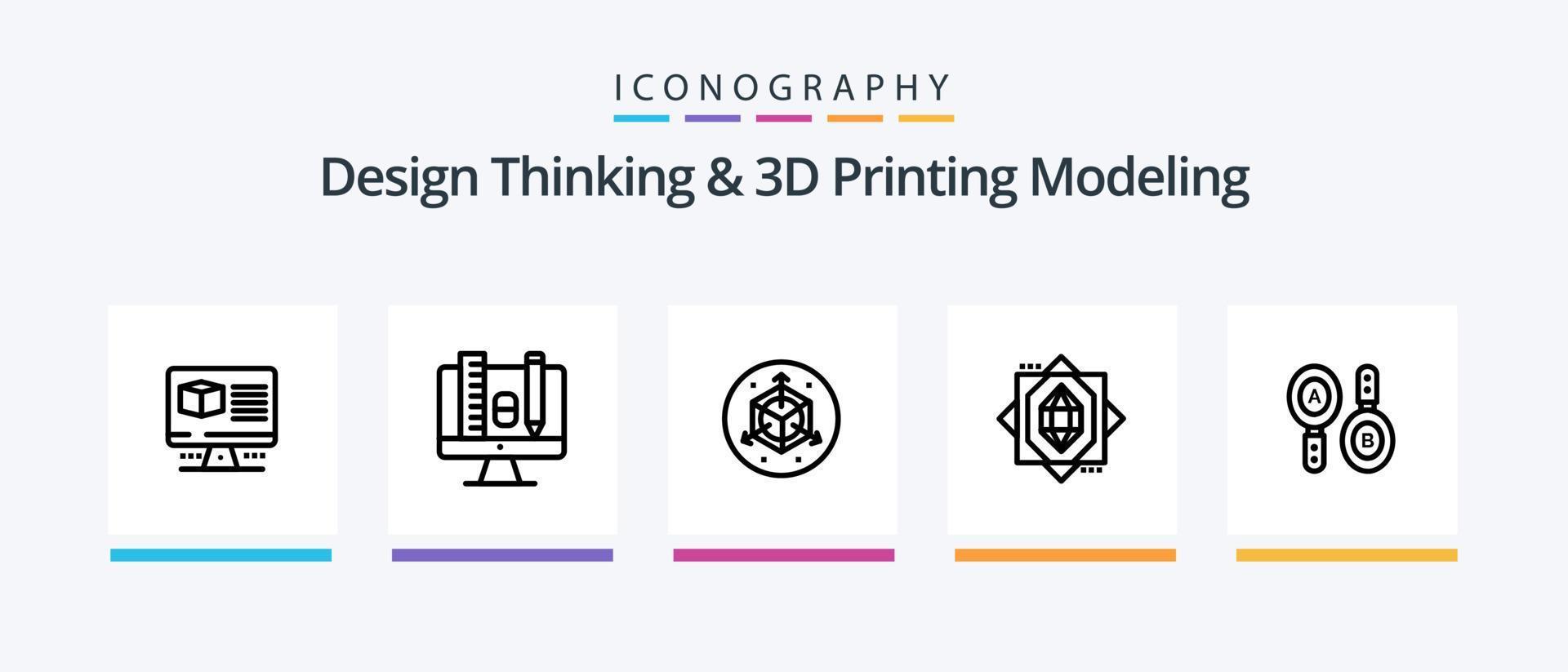 diseño pensando y re impresión modelado línea 5 5 icono paquete incluso modificación. cuadro. caja. base de datos. prototipo. creativo íconos diseño vector