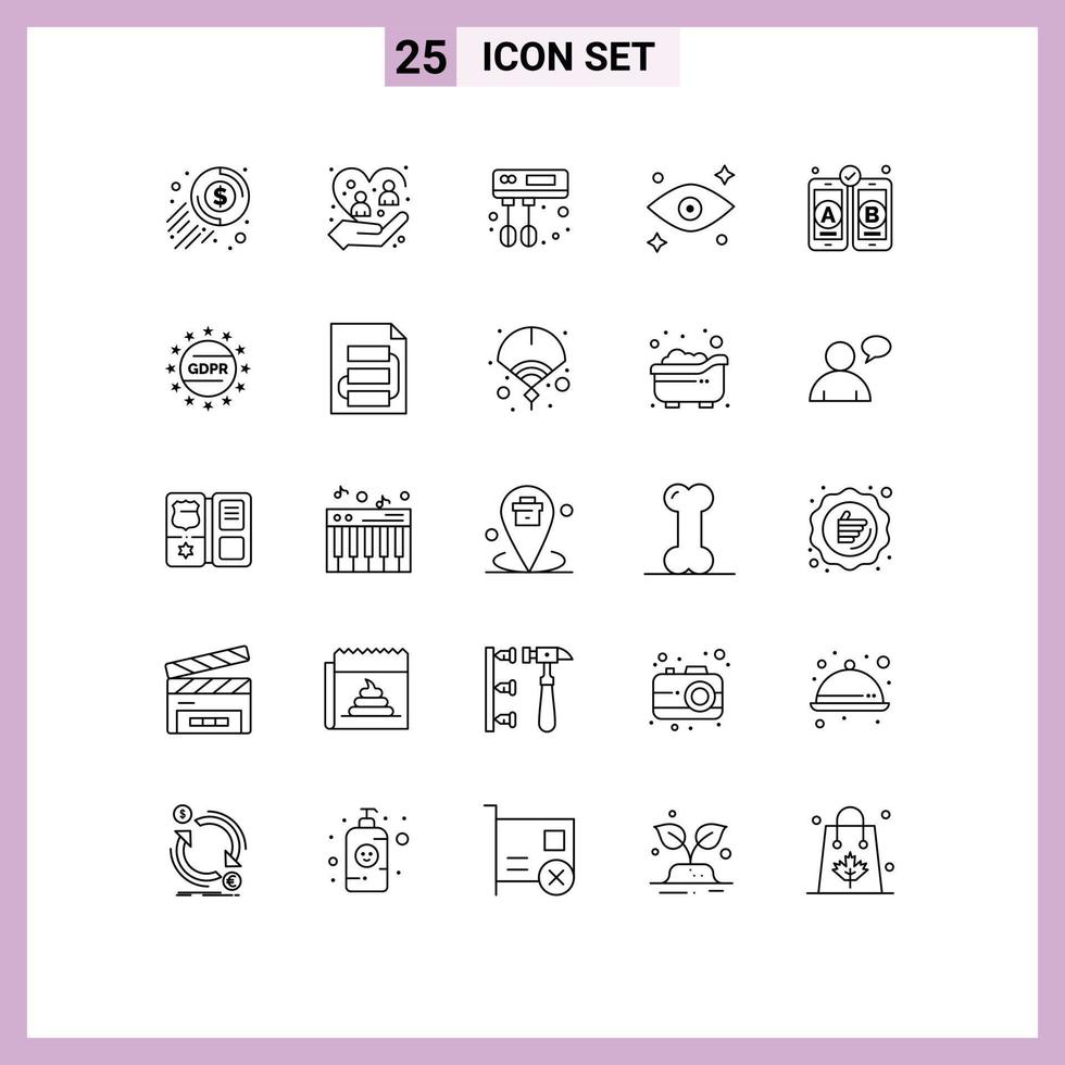 conjunto de 25 moderno ui íconos símbolos señales para móvil desarrollo proteccion acecho ojo editable vector diseño elementos
