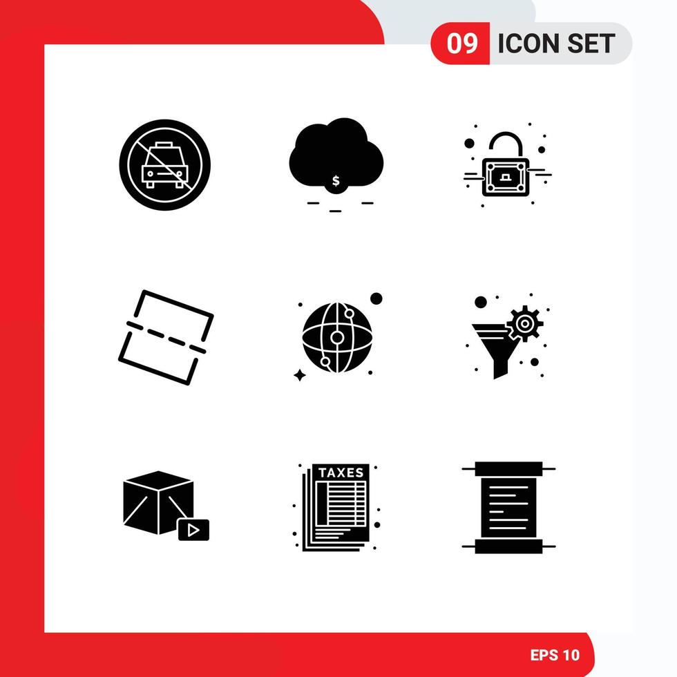9 Solid Glyph concept for Websites Mobile and Apps data filter map lock world photo Editable Vector Design Elements