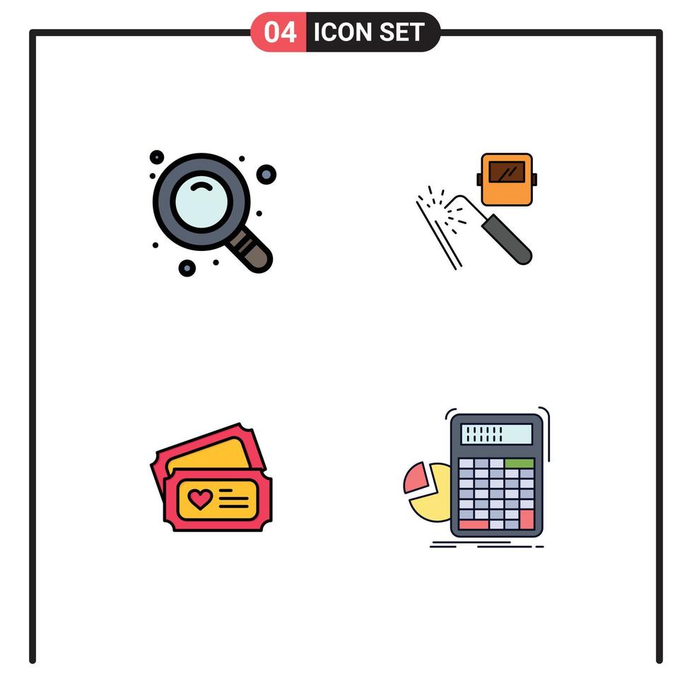 4 Thematic Vector Filledline Flat Colors and Editable Symbols of search love welding factory wedding Editable Vector Design Elements
