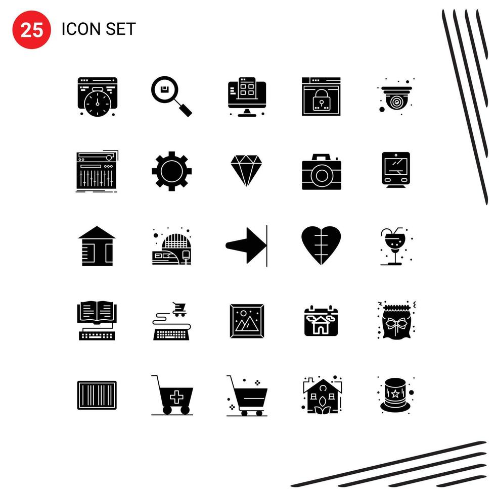 Pack of 25 creative Solid Glyphs of lock layout development web login Editable Vector Design Elements