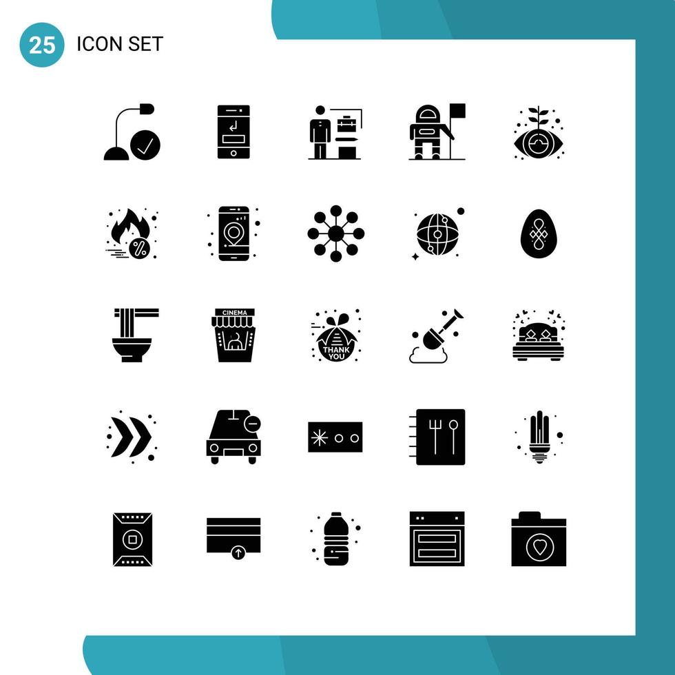 Universal Icon Symbols Group of 25 Modern Solid Glyphs of business exploration phone astronaut achieve Editable Vector Design Elements