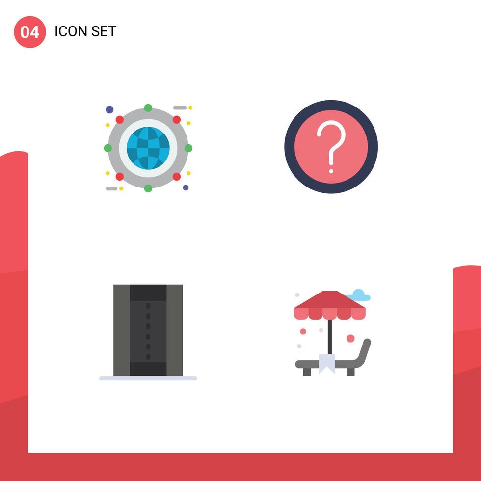 4 Thematic Vector Flat Icons and Editable Symbols of globe information expand faq athletics Editable Vector Design Elements