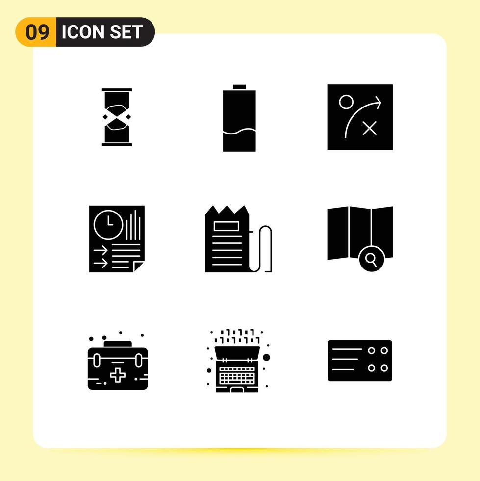 Modern Set of 9 Solid Glyphs Pictograph of checkout paper energy page bars Editable Vector Design Elements