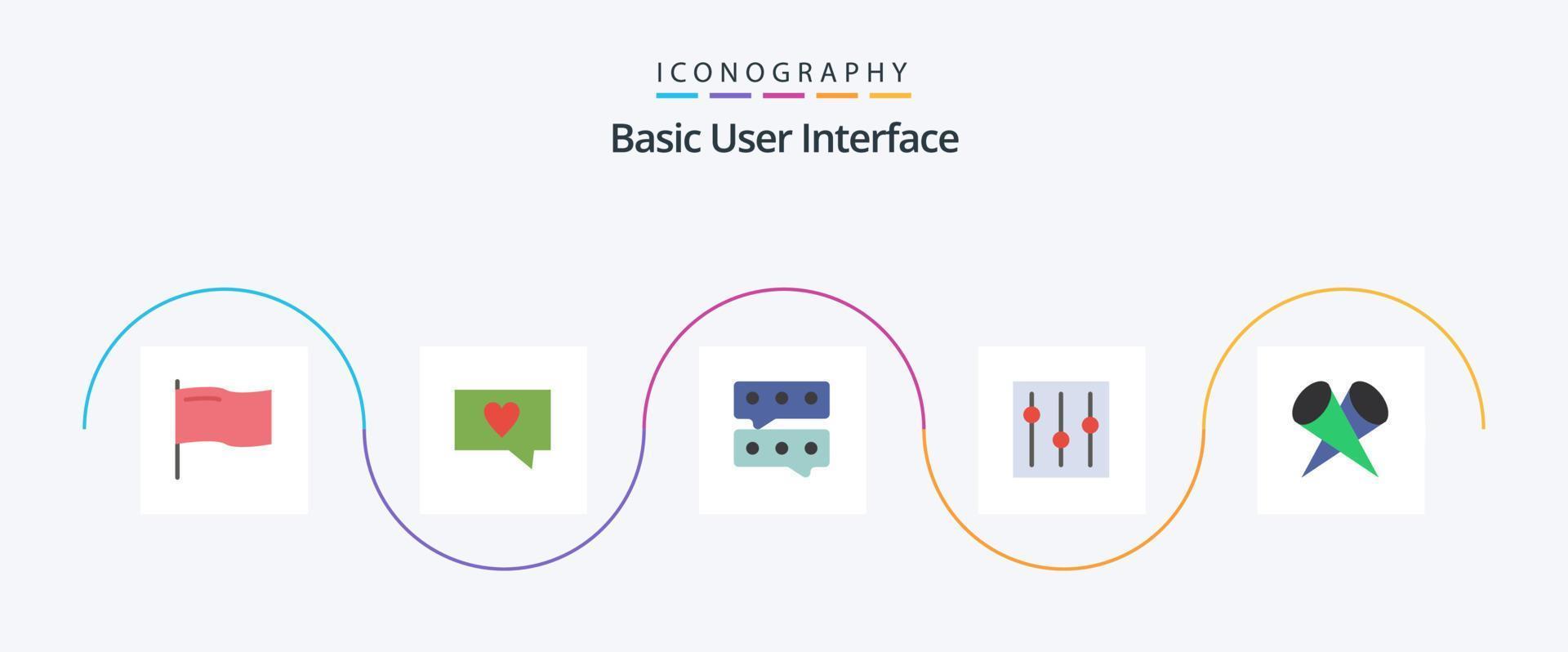 Basic Flat 5 Icon Pack Including top. lights. message. featured. setting vector