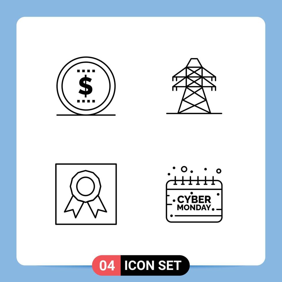 4 Universal Line Signs Symbols of finance frame electrical transmission tower calendar Editable Vector Design Elements