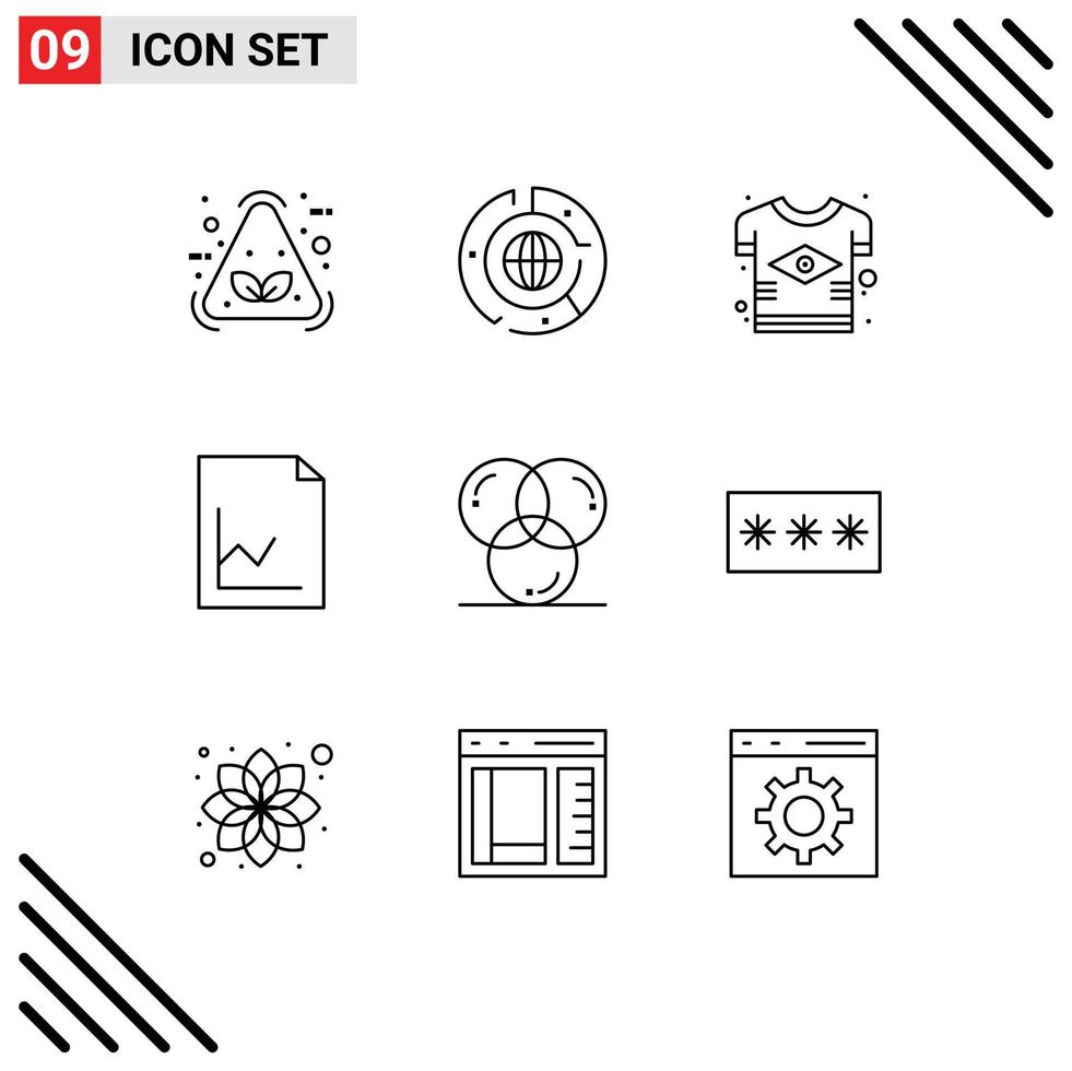Group of 9 Modern Outlines Set for coding document graph analytics flag Editable Vector Design Elements