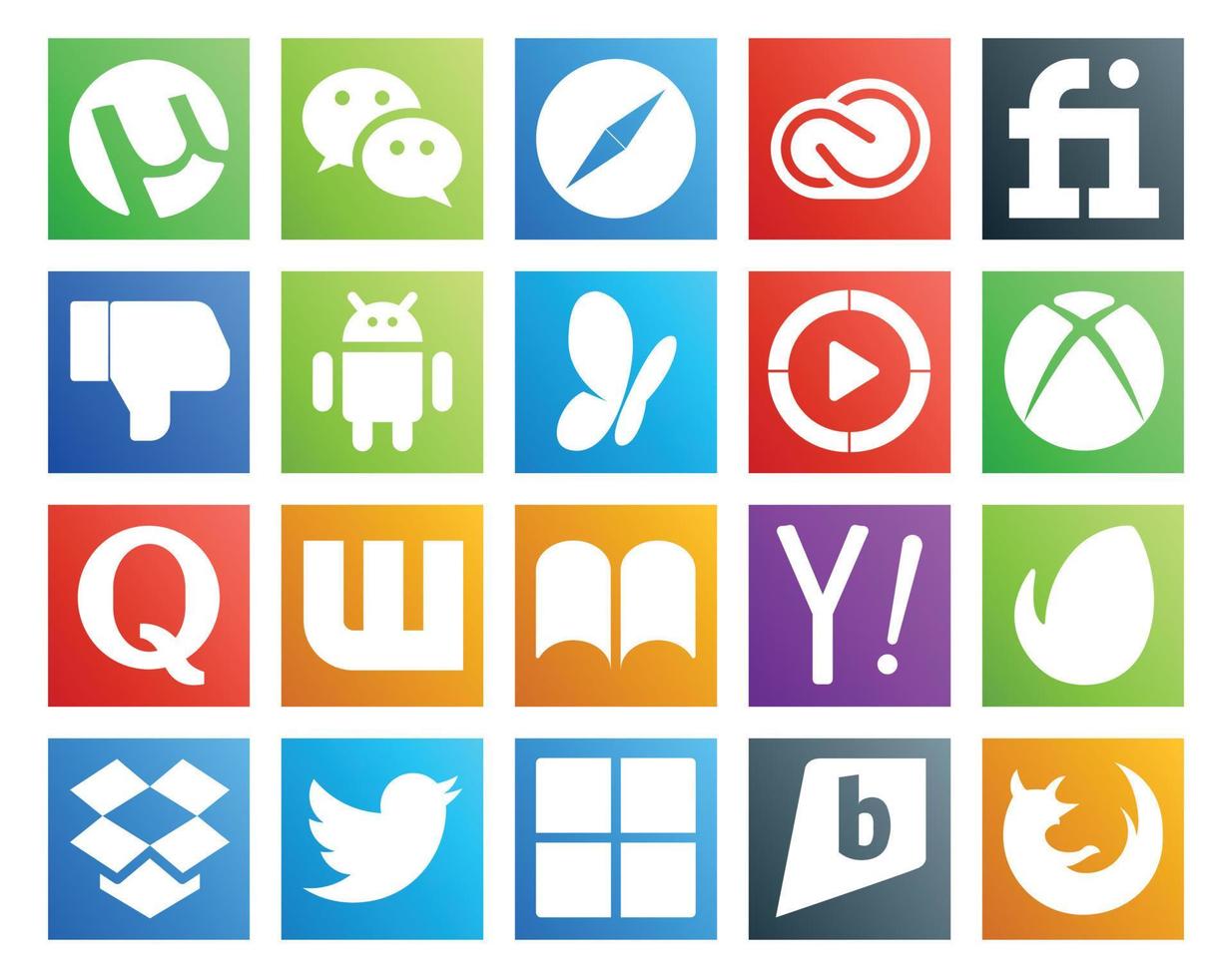 20 Social Media Icon Pack Including wattpad quora fiverr xbox windows media player vector