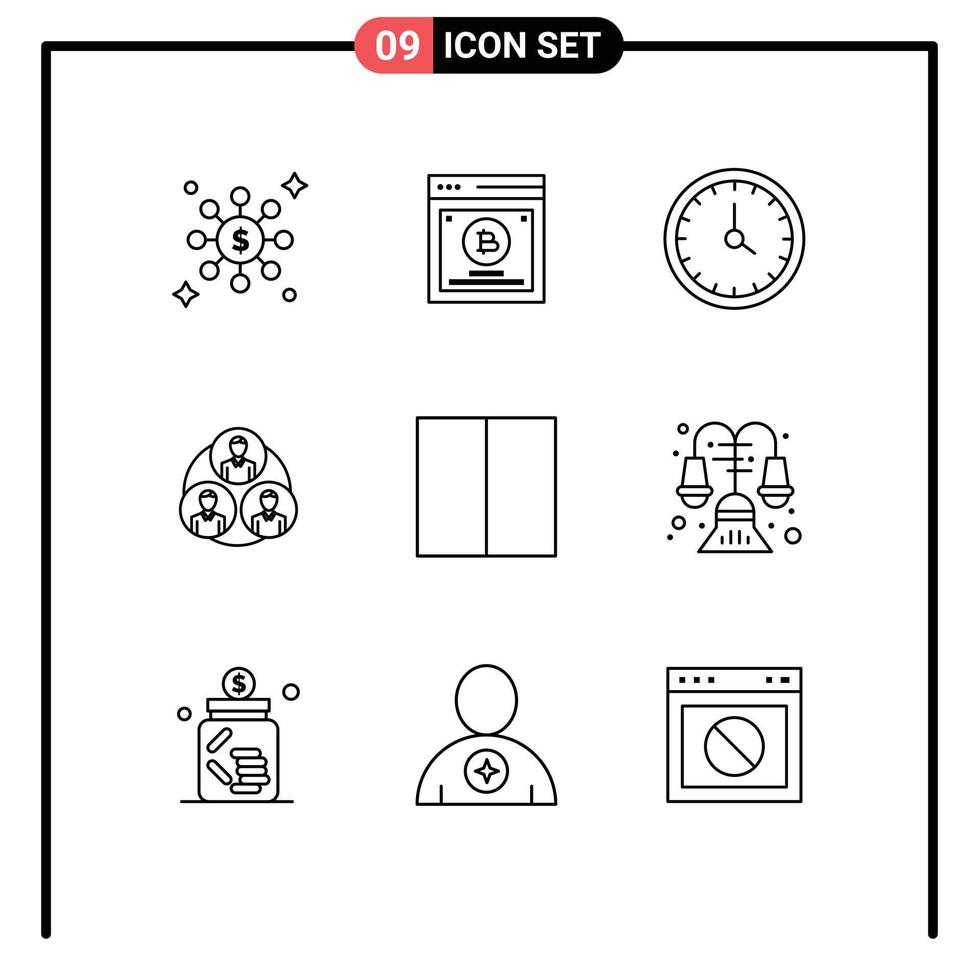 User Interface Pack of 9 Basic Outlines of layout circle clock clone staff Editable Vector Design Elements