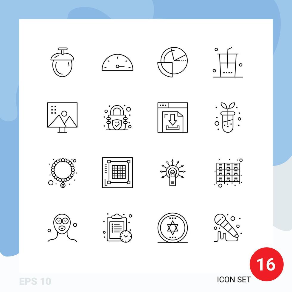 Mobile Interface Outline Set of 16 Pictograms of modify photographs altering image data shopping food Editable Vector Design Elements