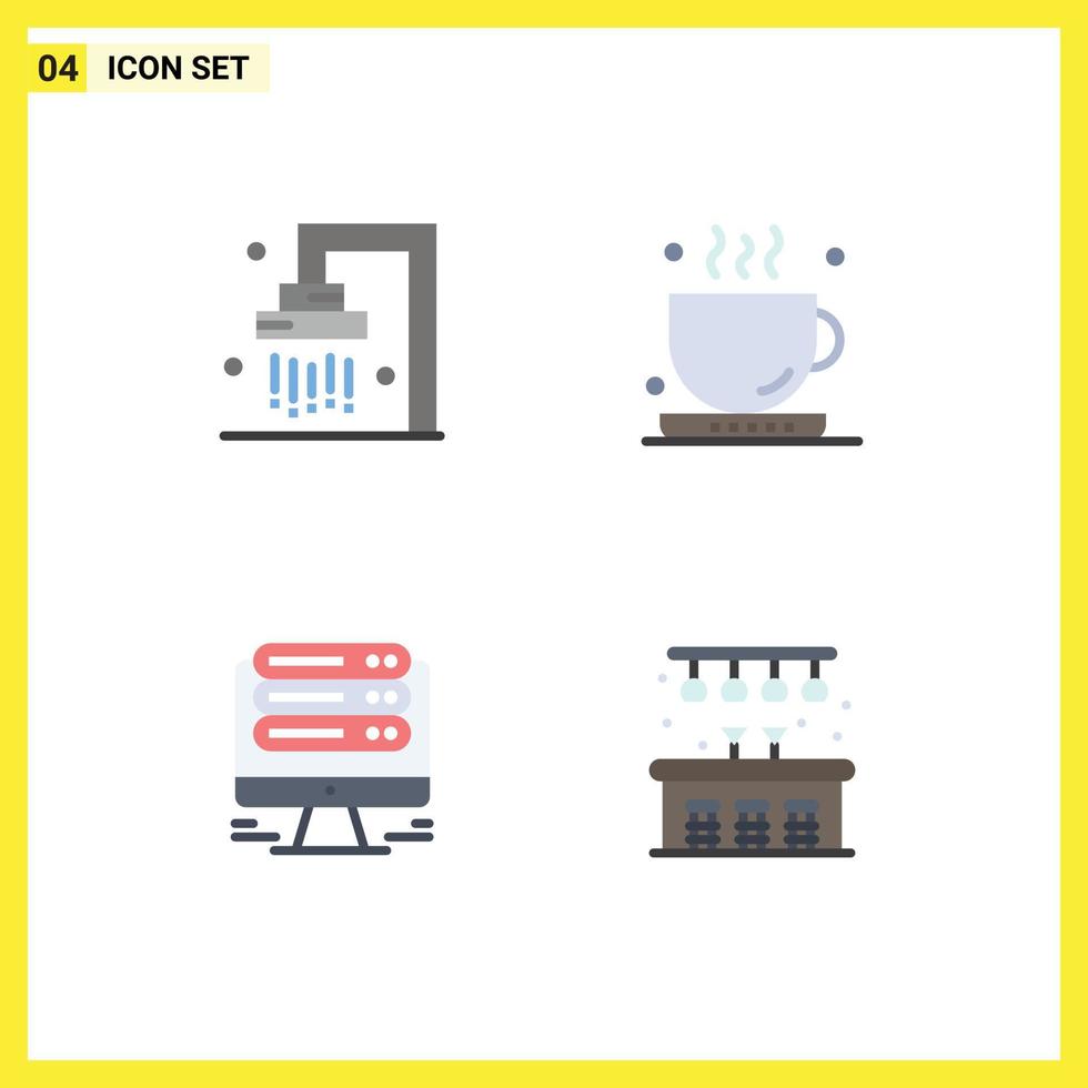 Modern Set of 4 Flat Icons and symbols such as bath server shower office web Editable Vector Design Elements