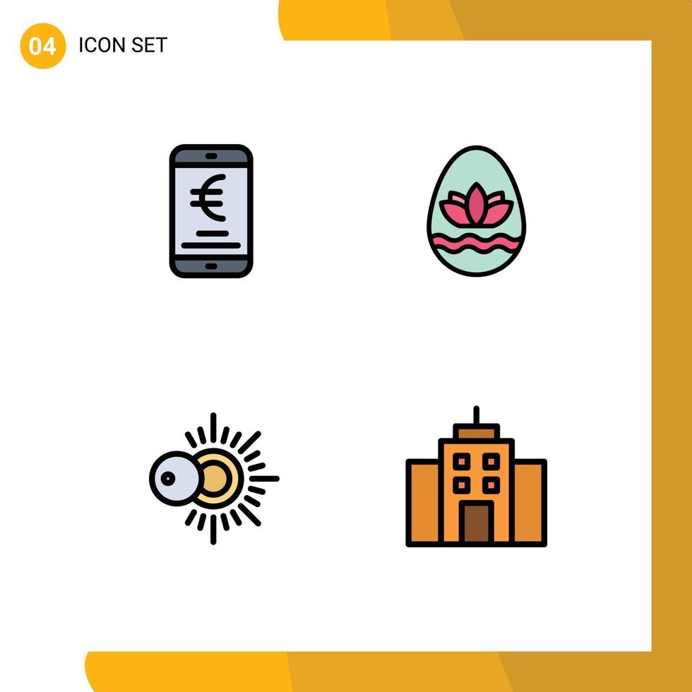 Stock Vector Icon Pack of 4 Line Signs and Symbols for mobile sun online egg weather Editable Vector Design Elements