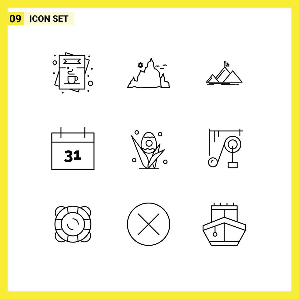Group of 9 Modern Outlines Set for egg date nature calendar peak Editable Vector Design Elements