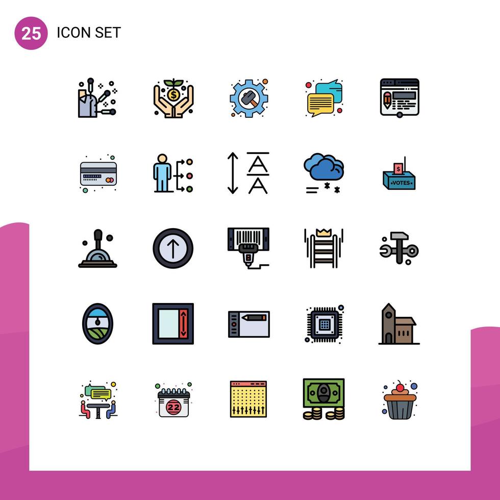 Group of 25 Modern Filled line Flat Colors Set for website layout hammer edit communication Editable Vector Design Elements