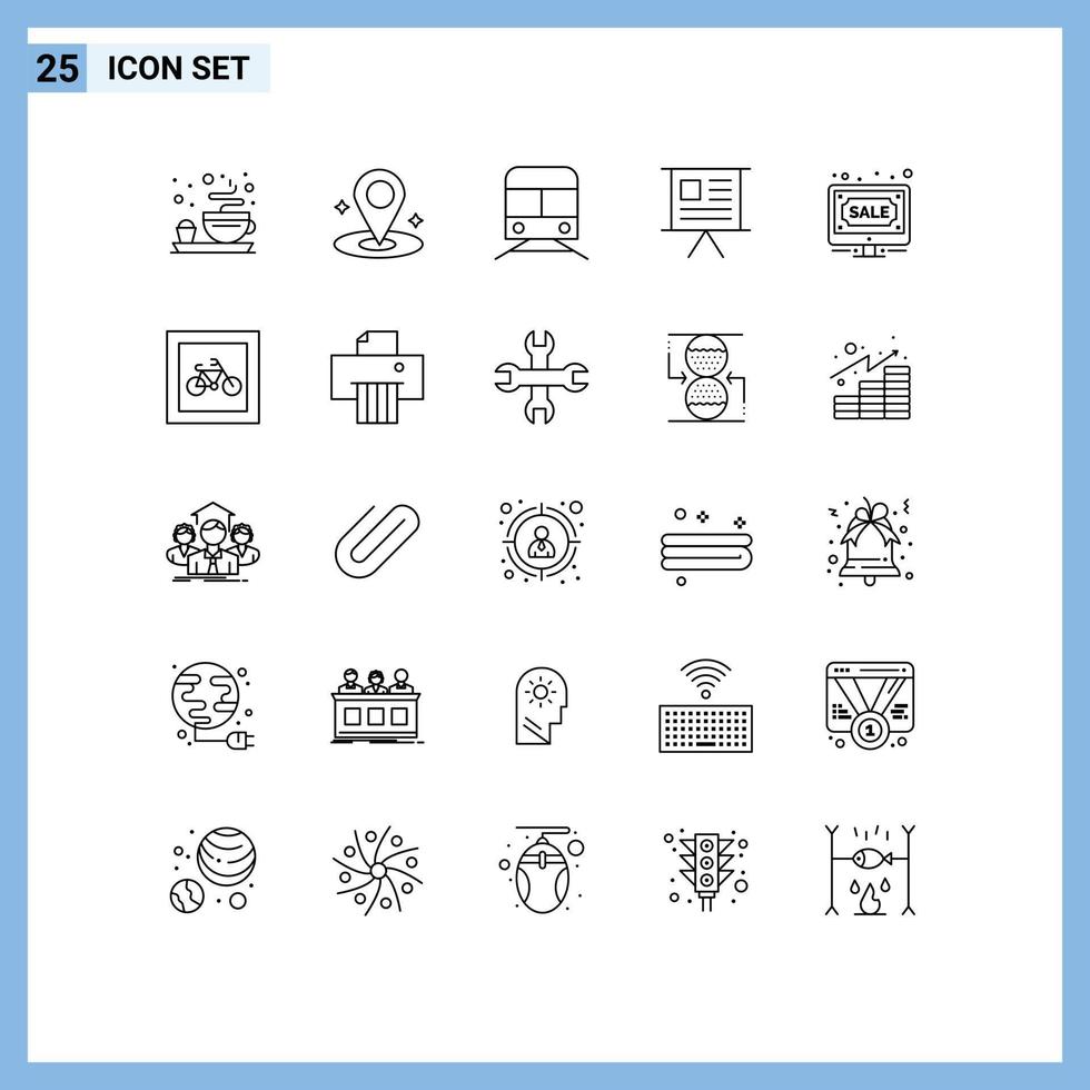 25 User Interface Line Pack of modern Signs and Symbols of bids presentation transport marketing finance Editable Vector Design Elements