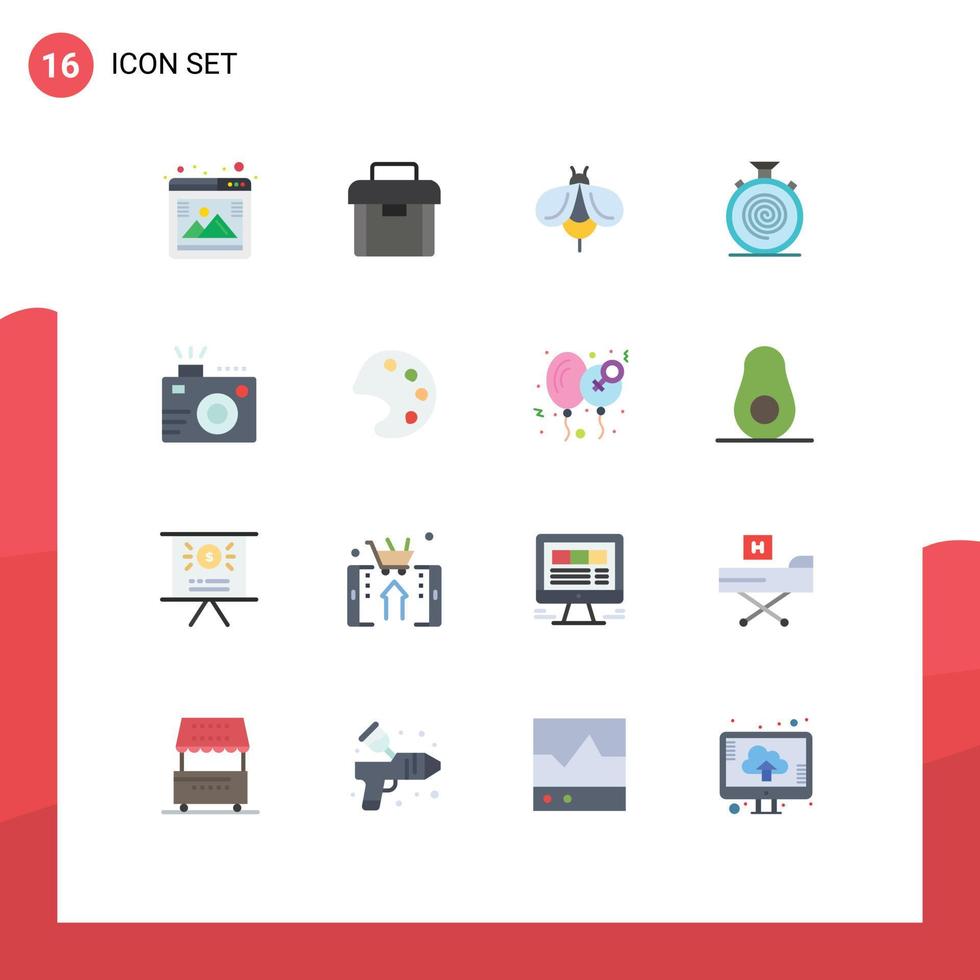 Set of 16 Modern UI Icons Symbols Signs for camera nonstop bee flow action Editable Pack of Creative Vector Design Elements