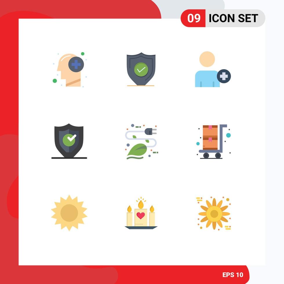 Pack of 9 creative Flat Colors of electricity secure secure protection gdpr Editable Vector Design Elements