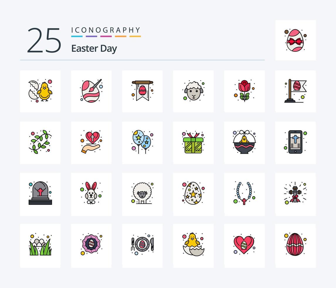 Easter 25 Line Filled icon pack including flower. sheep. paint. lamb. face vector