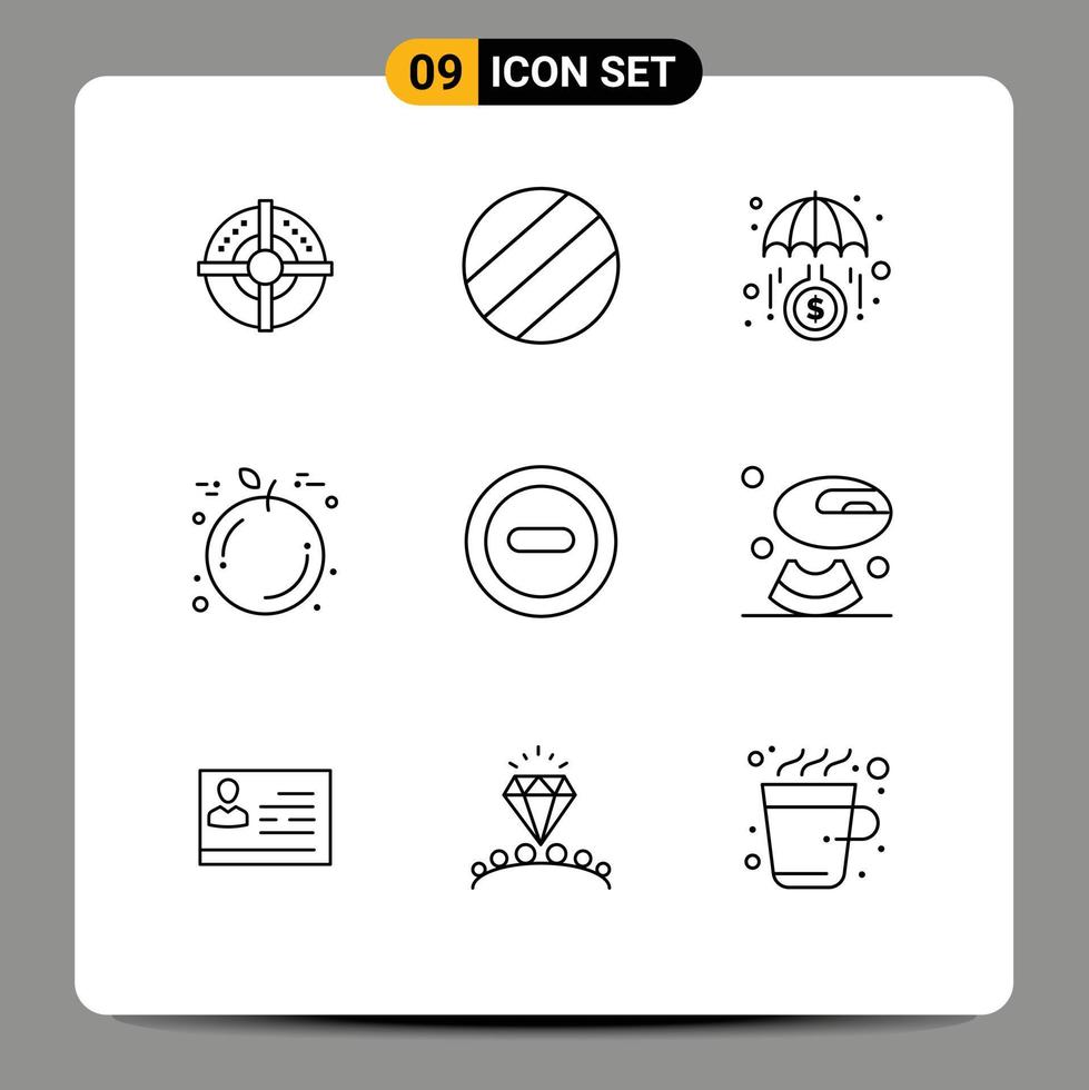 Pictogram Set of 9 Simple Outlines of drink melon investment remove media Editable Vector Design Elements