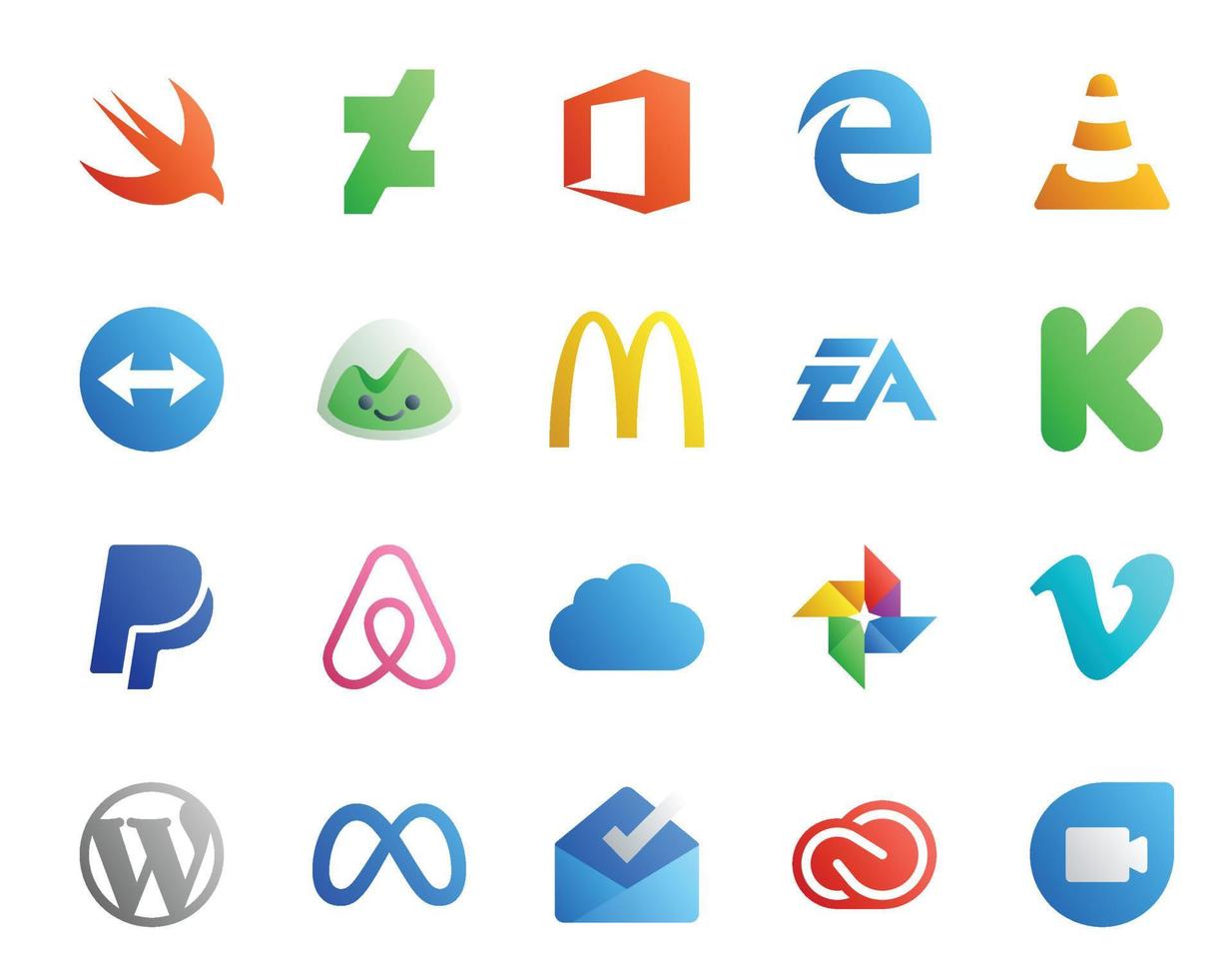 20 Social Media Icon Pack Including photo air bnb basecamp paypal sports vector