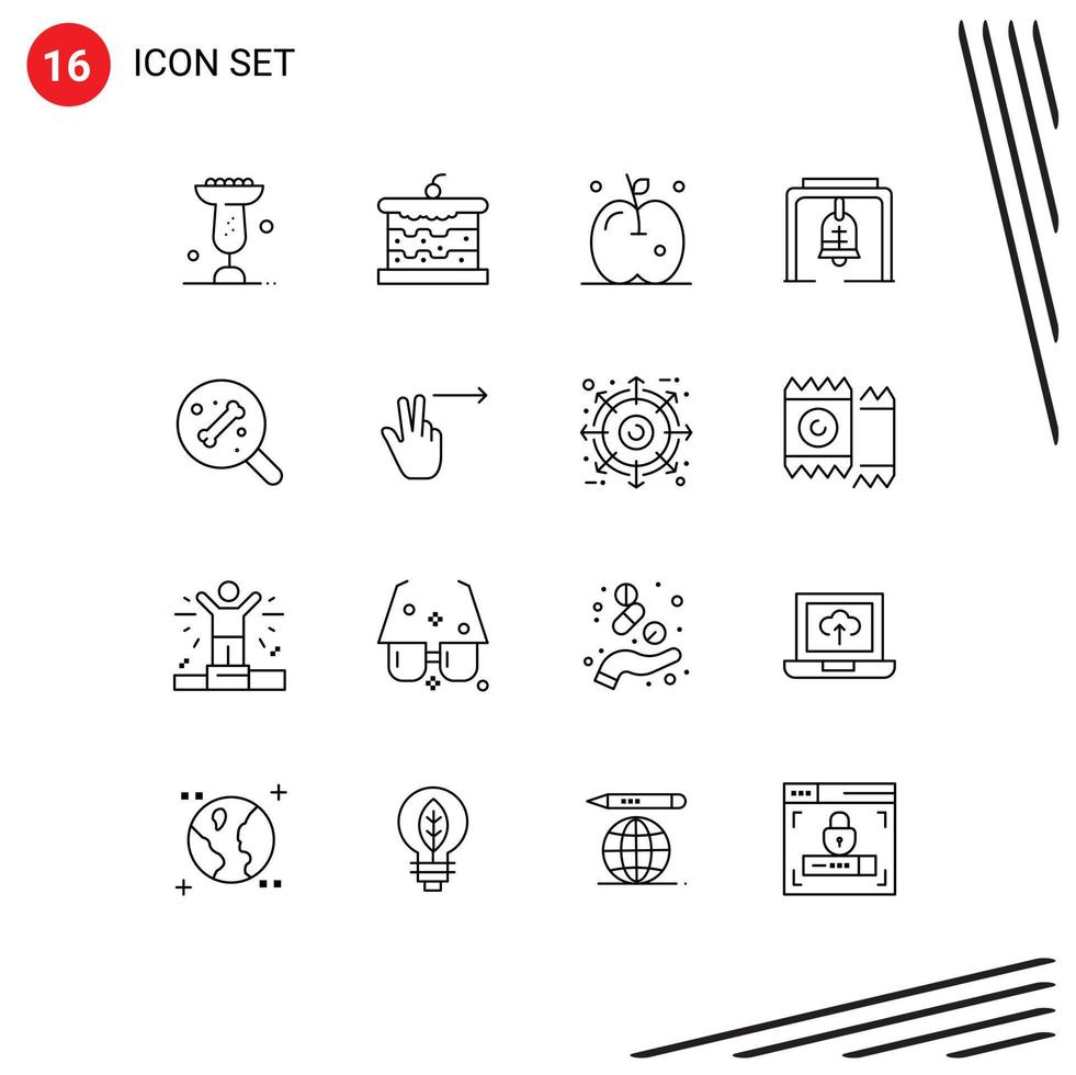 User Interface Pack of 16 Basic Outlines of science search apple church bell bell Editable Vector Design Elements