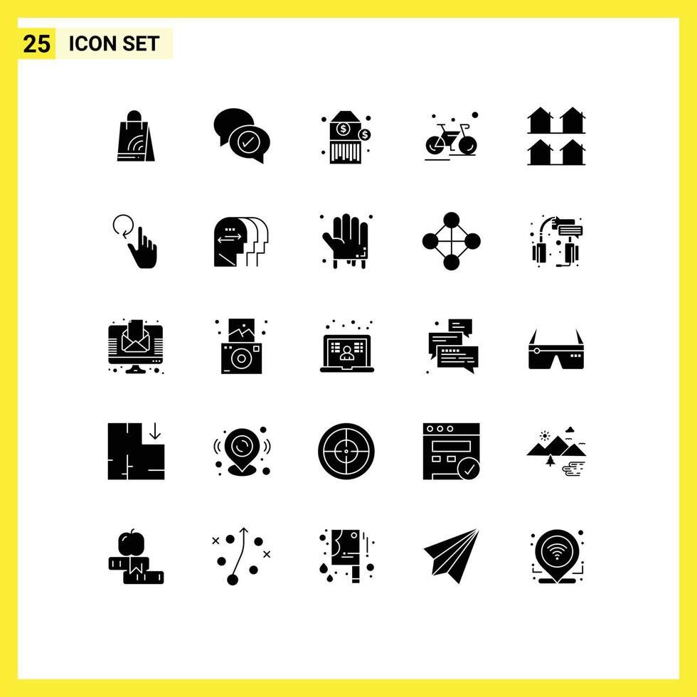Universal Icon Symbols Group of 25 Modern Solid Glyphs of estate race barcode sport cycle Editable Vector Design Elements