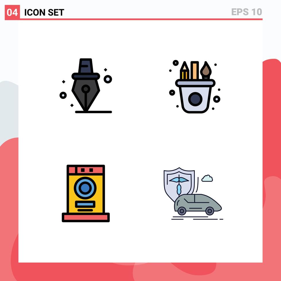 Set of 4 Modern UI Icons Symbols Signs for education furniture art craft car Editable Vector Design Elements