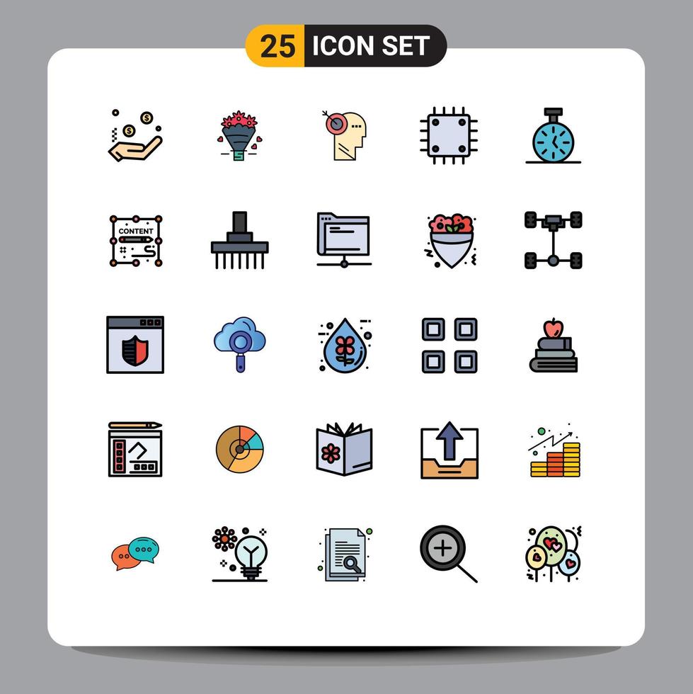 Pictogram Set of 25 Simple Filled line Flat Colors of stopwatch gadget arrow devices chipset Editable Vector Design Elements