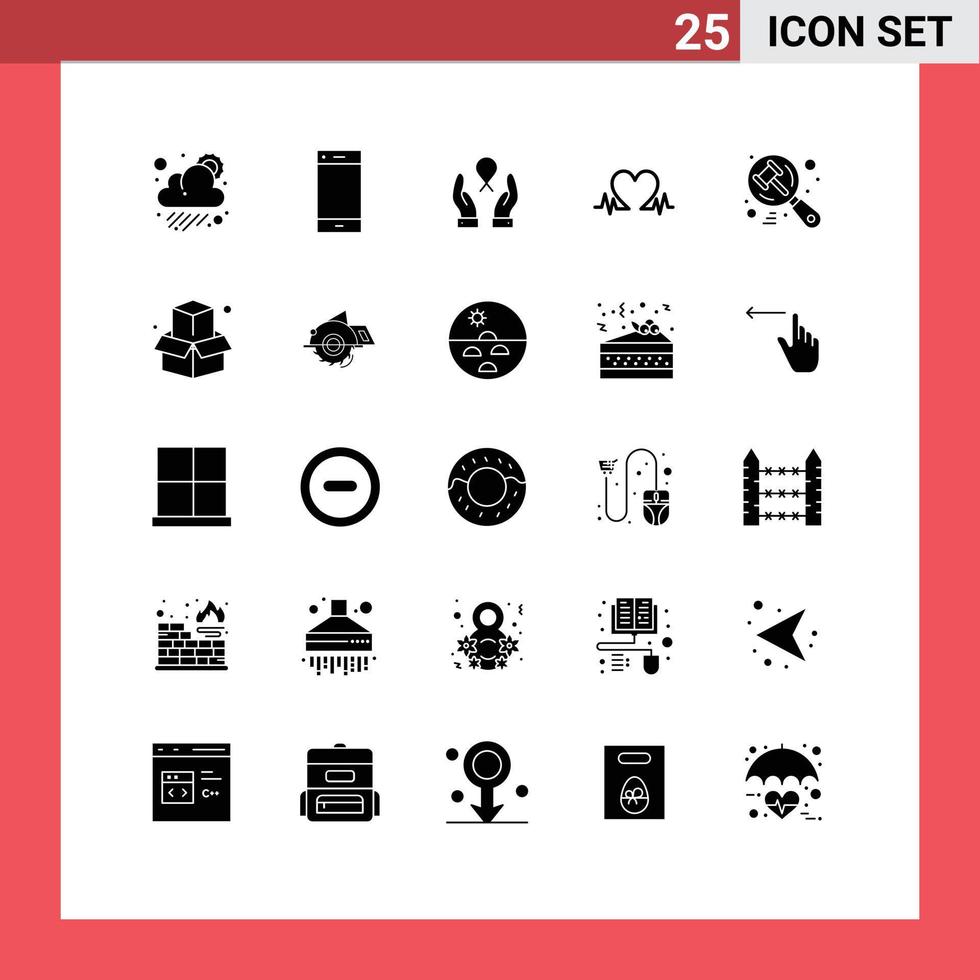 User Interface Pack of 25 Basic Solid Glyphs of search heart smart phone love woman Editable Vector Design Elements