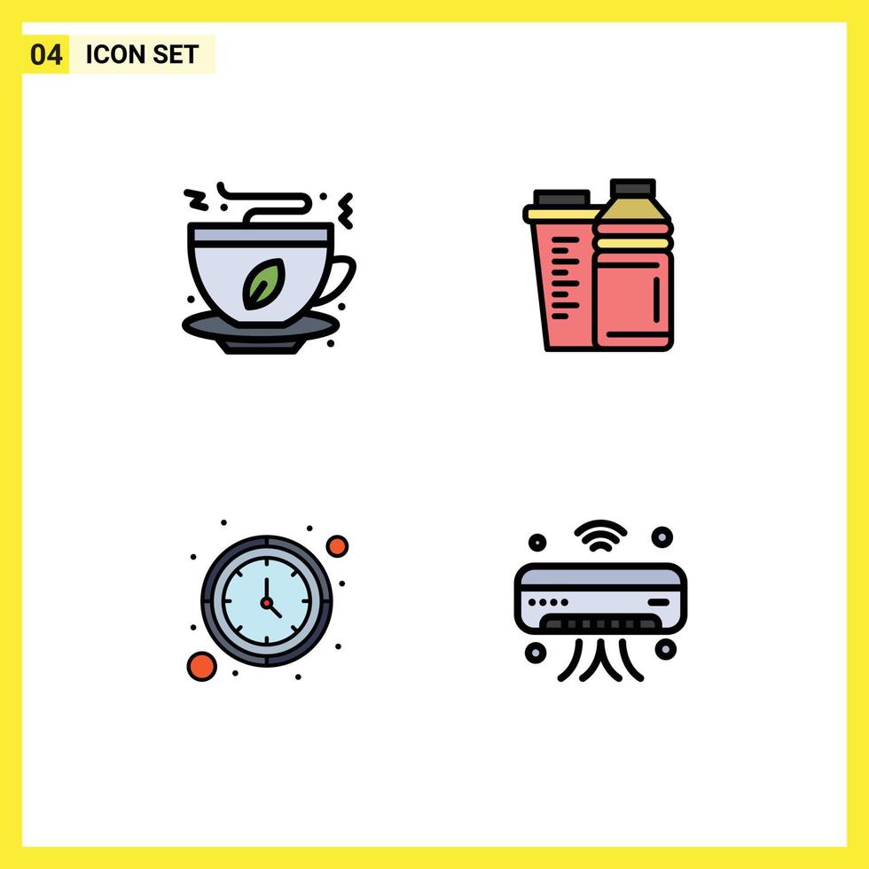 4 Creative Icons Modern Signs and Symbols of tea clock food energy wall clock Editable Vector Design Elements