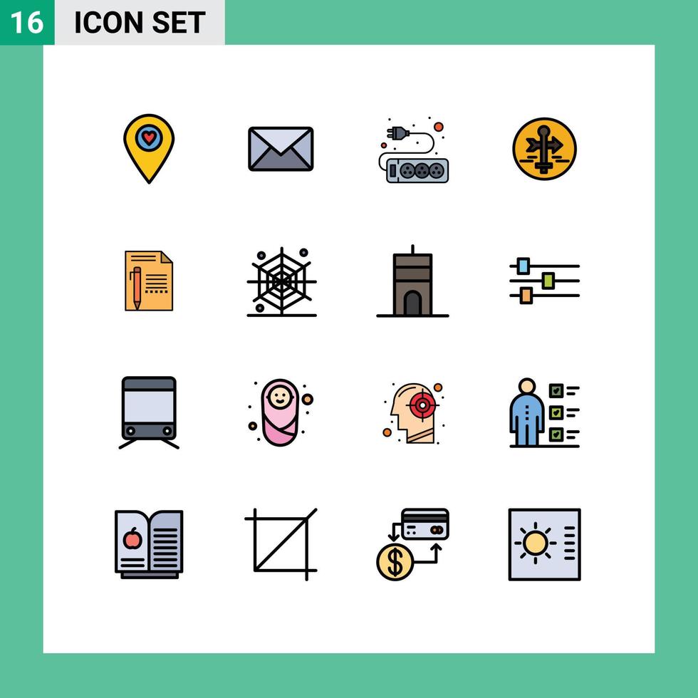 Modern Set of 16 Flat Color Filled Lines Pictograph of edit travel electronic map pointer guide Editable Creative Vector Design Elements