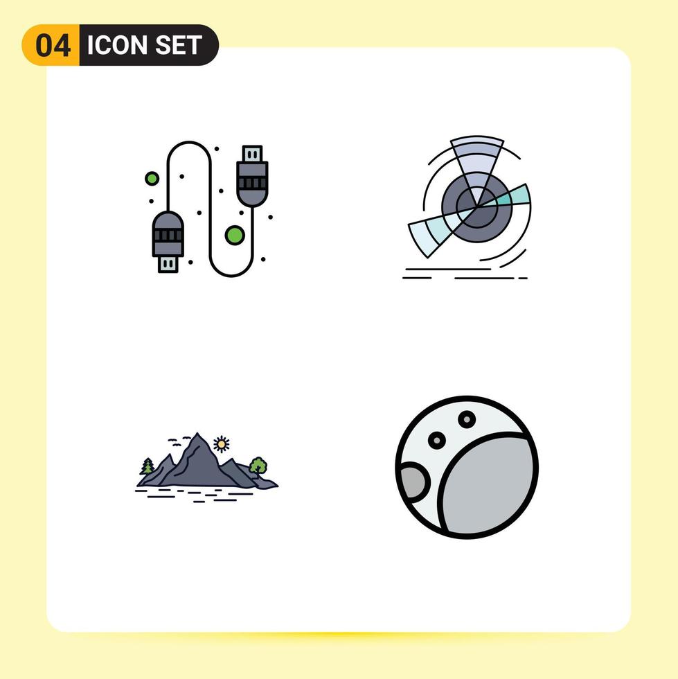 Universal Icon Symbols Group of 4 Modern Filledline Flat Colors of cable hill data point mountain Editable Vector Design Elements