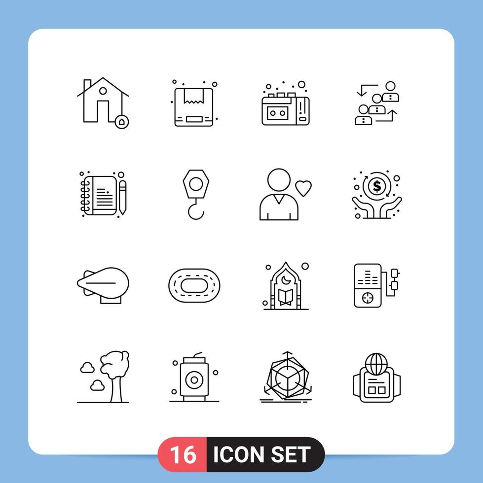 16 Universal Outline Signs Symbols of work promotion tape recording ladder advancement Editable Vector Design Elements
