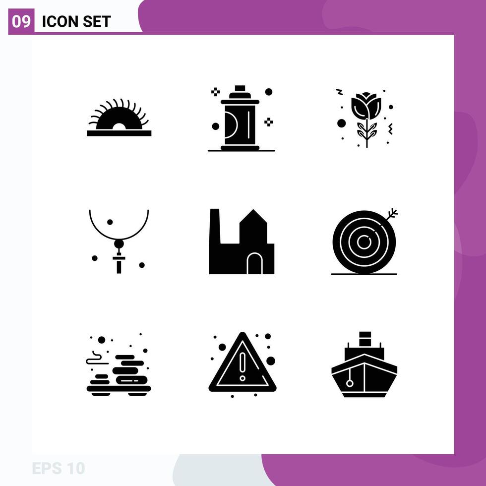 Editable Vector Line Pack of 9 Simple Solid Glyphs of factory holiday spray halloween cross Editable Vector Design Elements