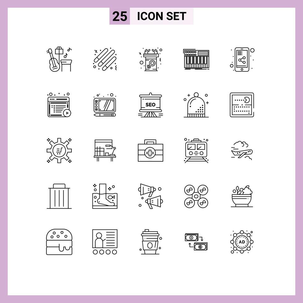 Editable Vector Line Pack of 25 Simple Lines of share synthesiser communication midi synth Editable Vector Design Elements