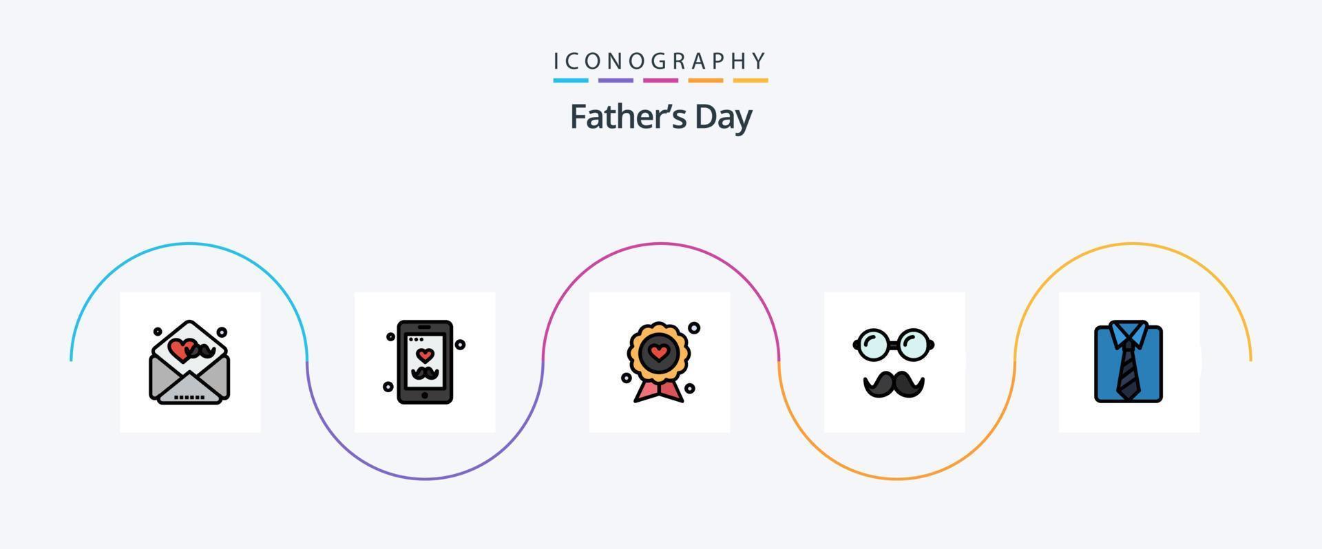 Fathers Day Line Filled Flat 5 Icon Pack Including clothes. glasses. badge. father. label vector