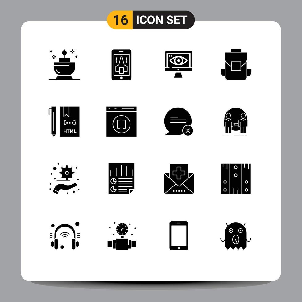 Stock Vector Icon Pack of 16 Line Signs and Symbols for development coding security code bag Editable Vector Design Elements