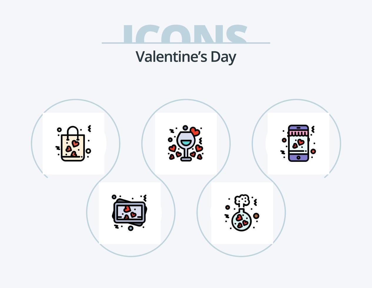 san valentin día línea lleno icono paquete 5 5 icono diseño. alfiler. ubicación. amor. vino. noche vector