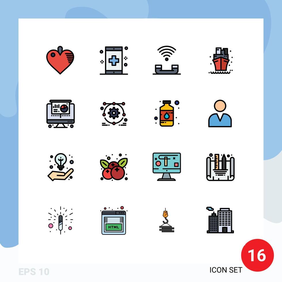 16 Universal Flat Color Filled Line Signs Symbols of computer ship device sea telephone Editable Creative Vector Design Elements
