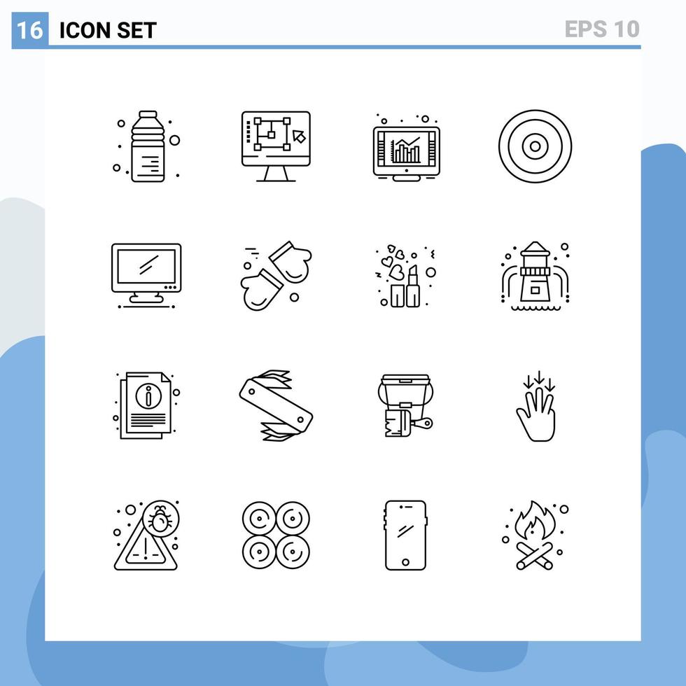 16 Creative Icons Modern Signs and Symbols of computer target increase multimedia report Editable Vector Design Elements